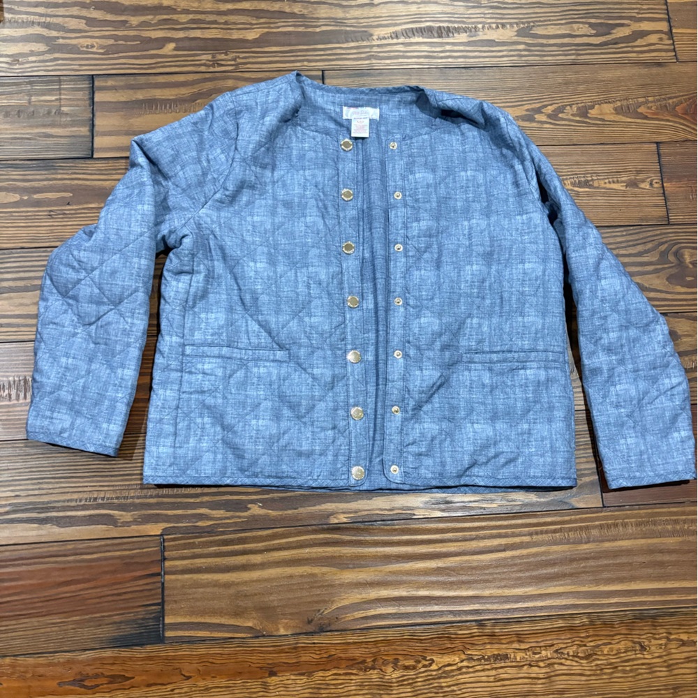 Stella Parker Blue Button-Up lightweight coat with Gold Accents